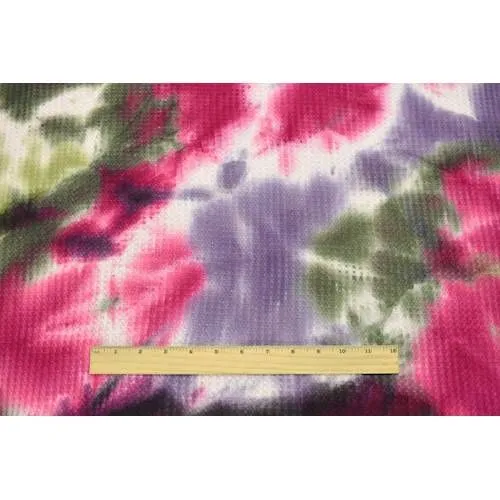3 3/8 YD PC-Sage/Wine Red/Olive Tie Dye Waffle Knit Fabric
