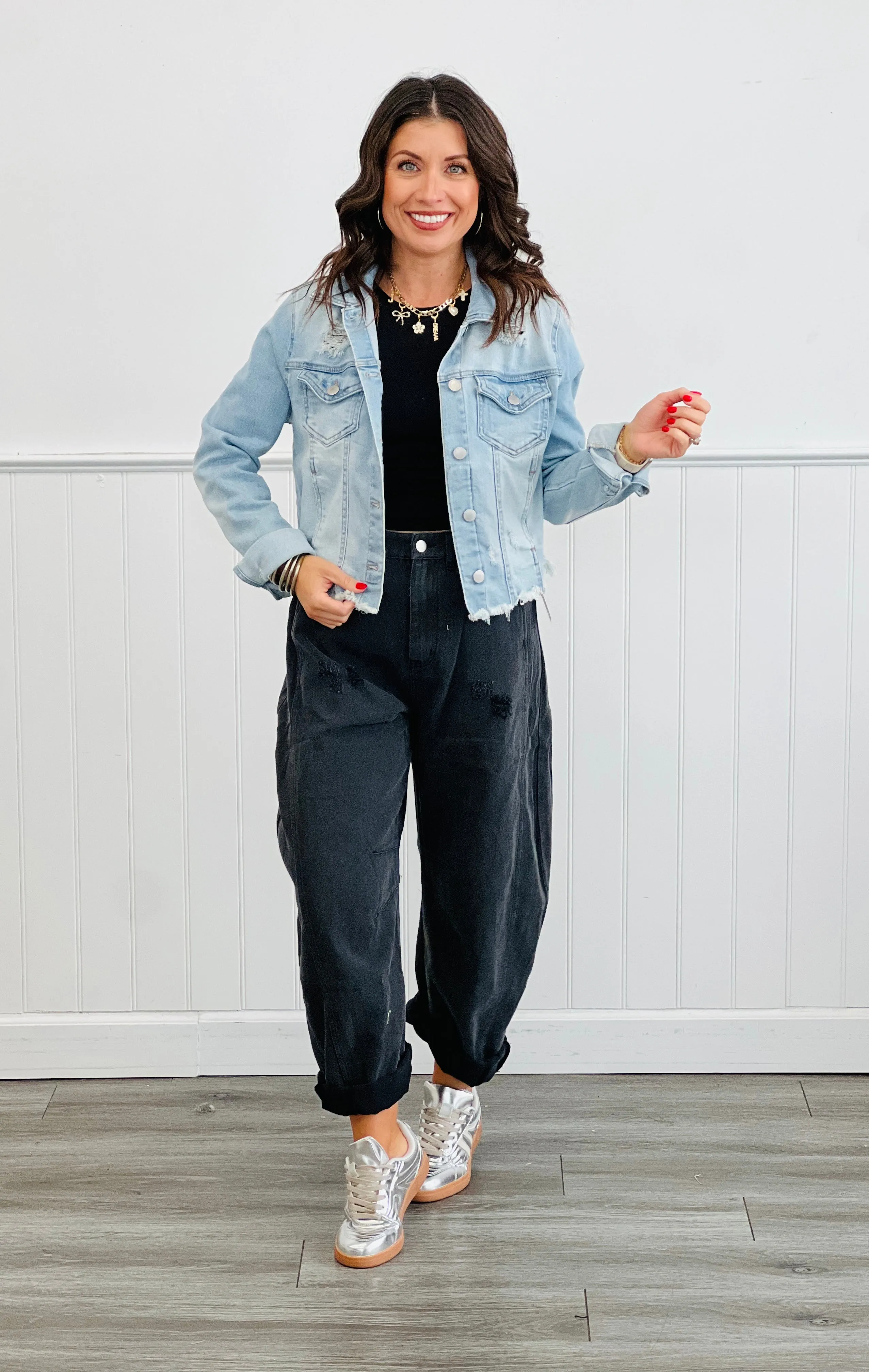 Acid Washed Denim Barrel Pants (Reg & Plus)-2 Colors
