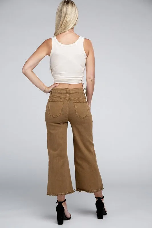 Acid Washed High Waist Frayed Hem Straight Pants - Zenana