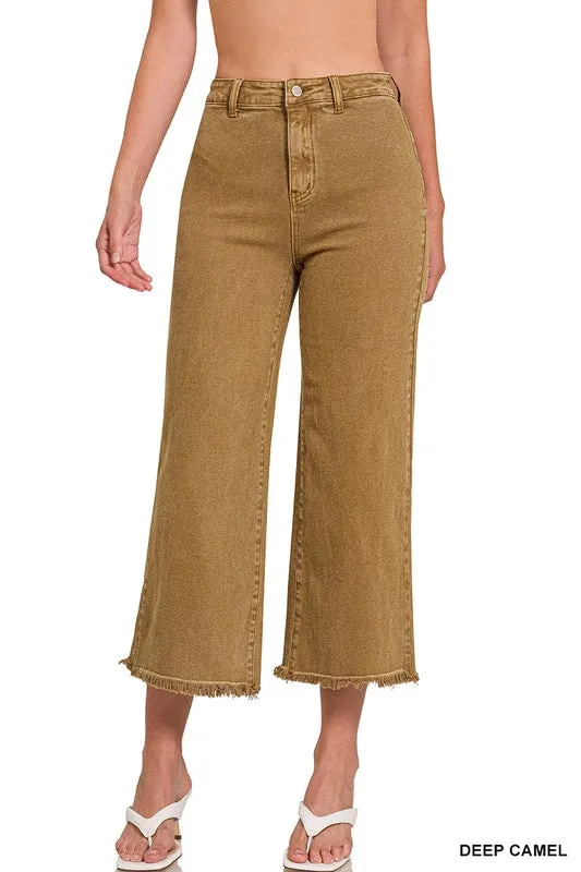 Acid Washed High Waist Frayed Hem Straight Pants - Zenana