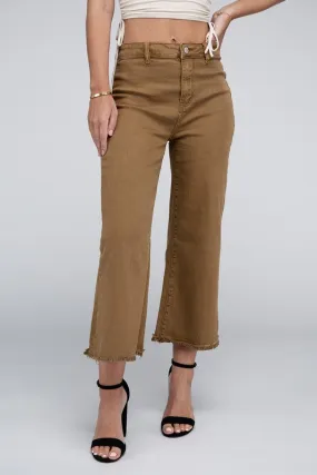 Acid Washed High Waist Frayed Hem Straight Pants - Zenana