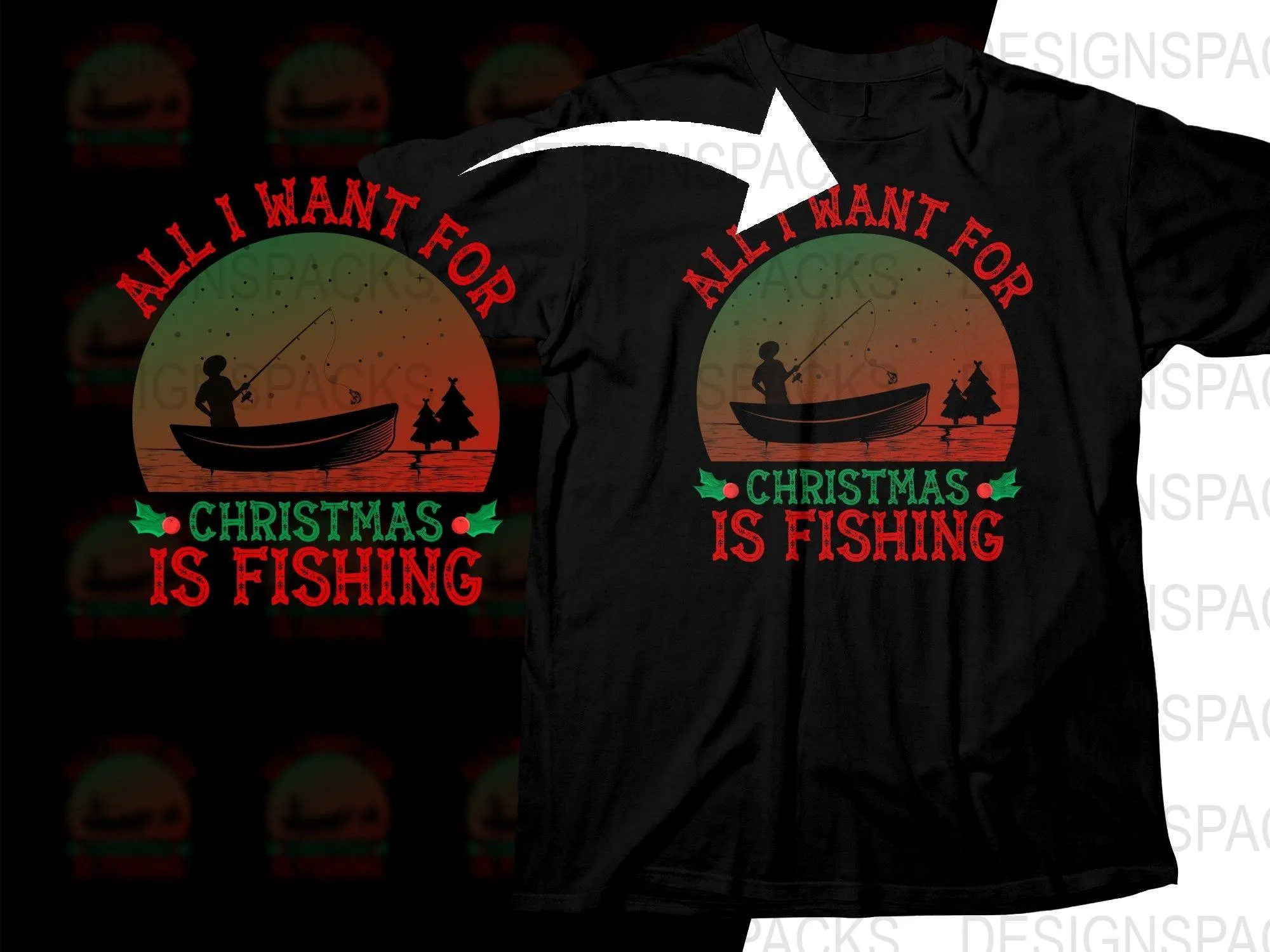 All I Want for Christmas is Fishing Png Digital Download