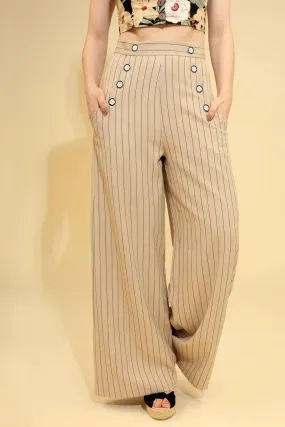 Beige Caspian Wide Leg Pants by Hell Bunny