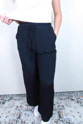 Black Linen Wide Leg Pants