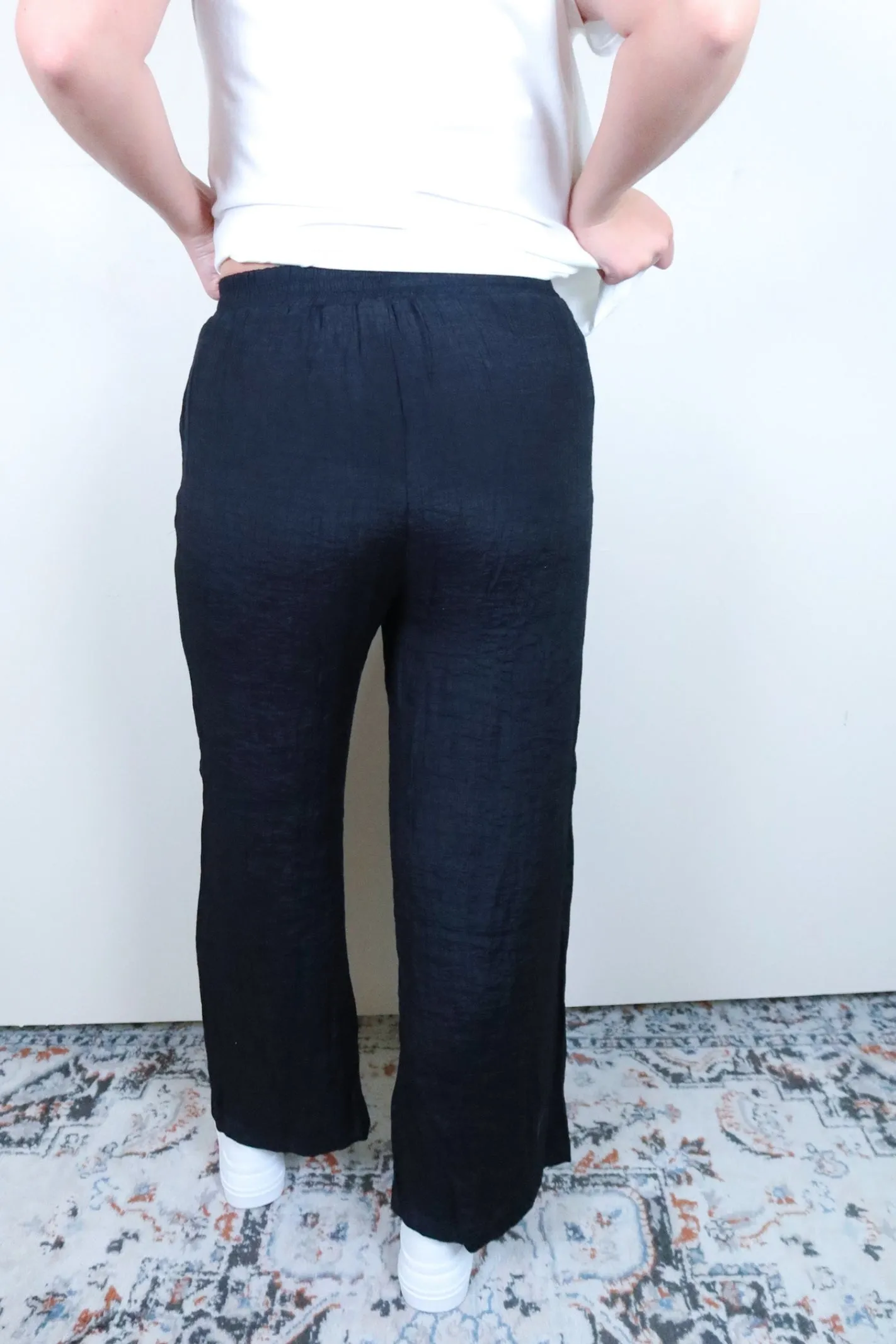 Black Linen Wide Leg Pants
