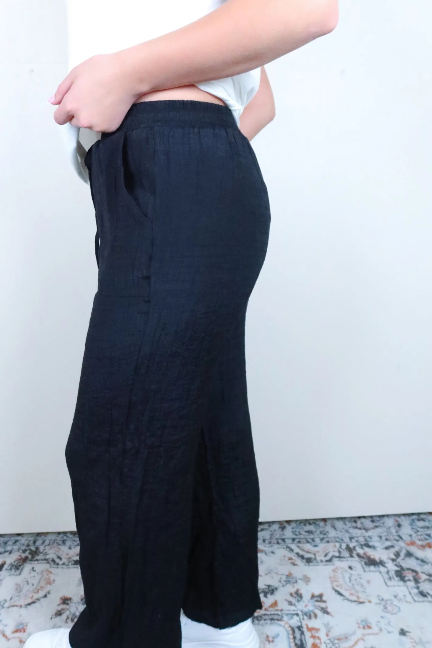 Black Linen Wide Leg Pants