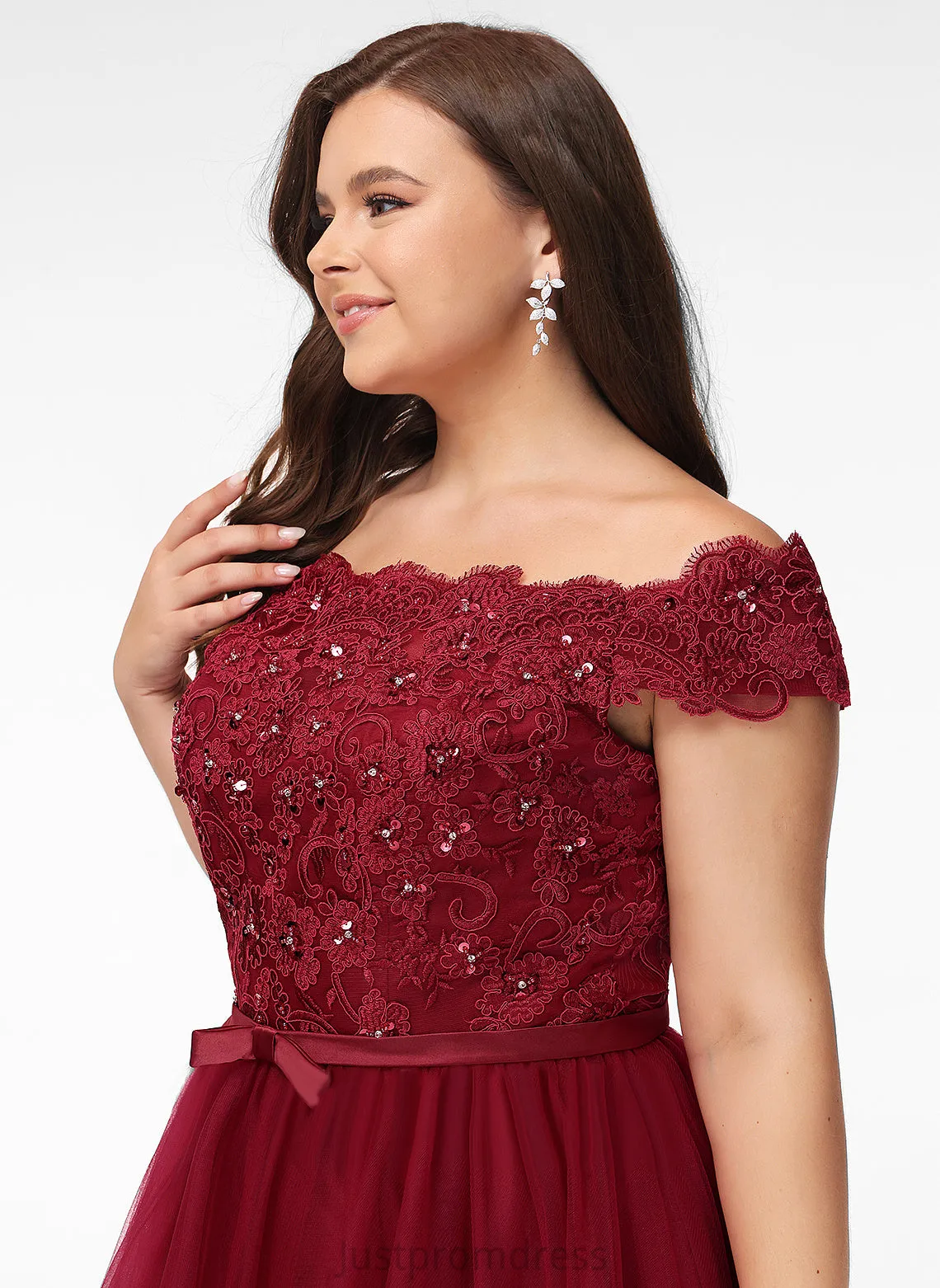 Bow(s) A-Line Length Silhouette Embellishment Asymmetrical Beading Sequins Fabric Neckline Off-the-Shoulder Guadalupe Bridesmaid Dresses