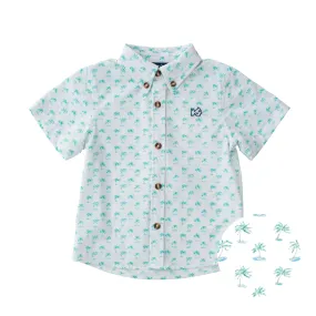 Boys' Short Sleeve Fishing Shirt in Palm Tree Print on White