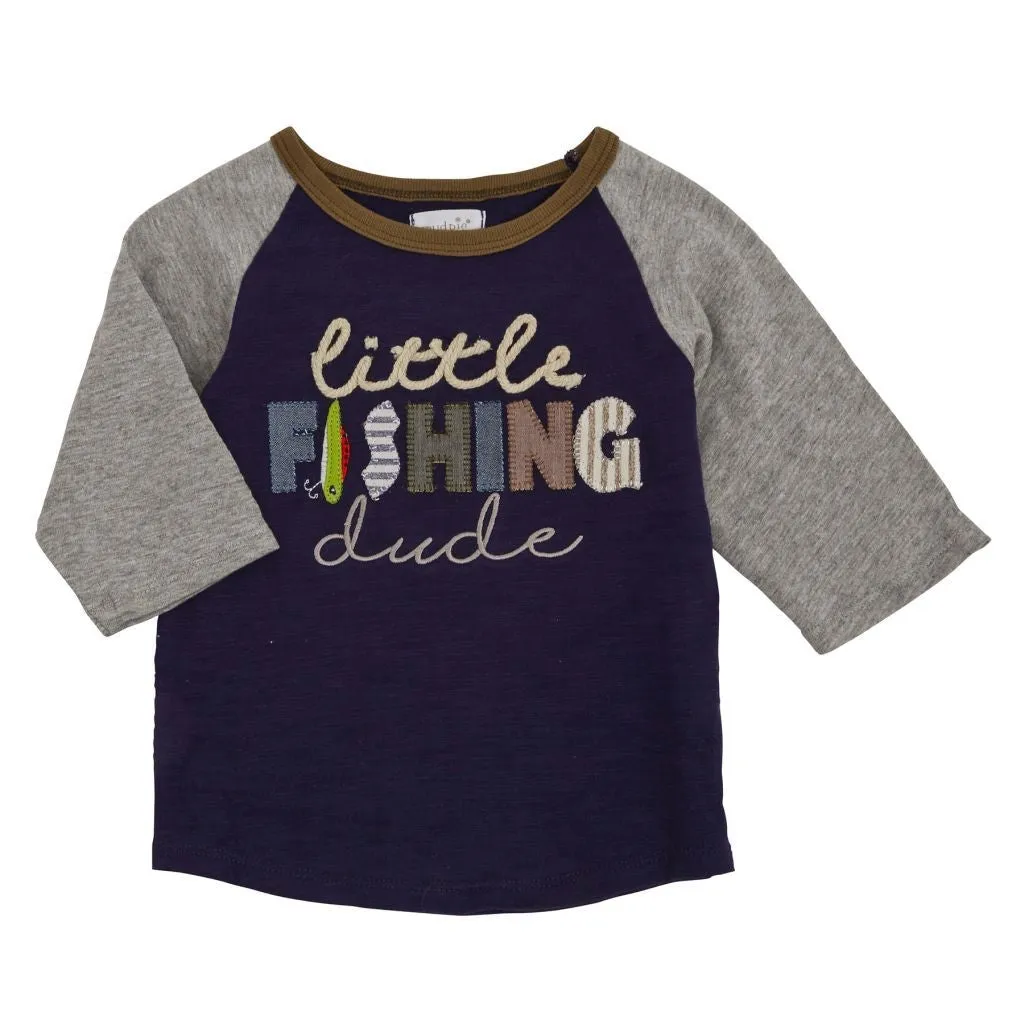Boys T Shirt | Little Fishing Dude | Navy Grey Olive