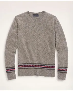 Brooks Brothers Men's Merino Fair Isle Trim Sweater Grey
