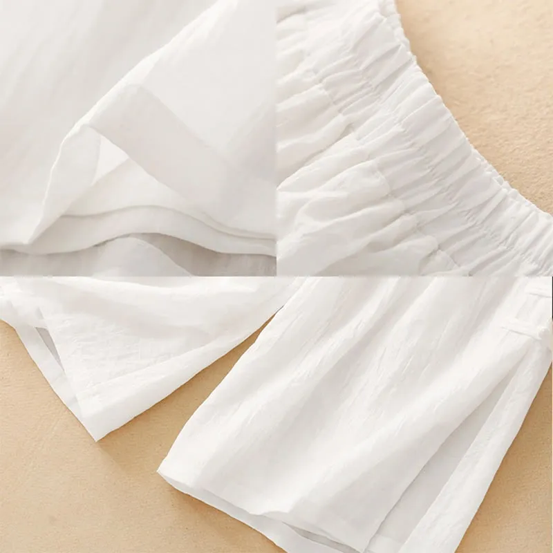 Buddha Stones Casual Plain Color Chinese Frog Button Cotton Linen Women's Wide Leg Pants