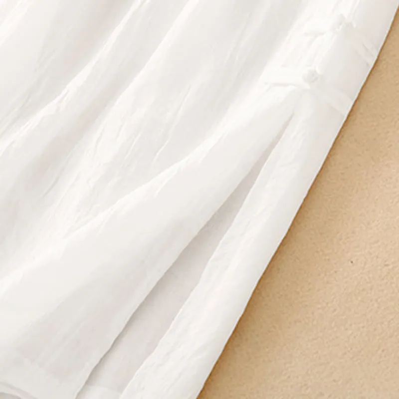 Buddha Stones Casual Plain Color Chinese Frog Button Cotton Linen Women's Wide Leg Pants