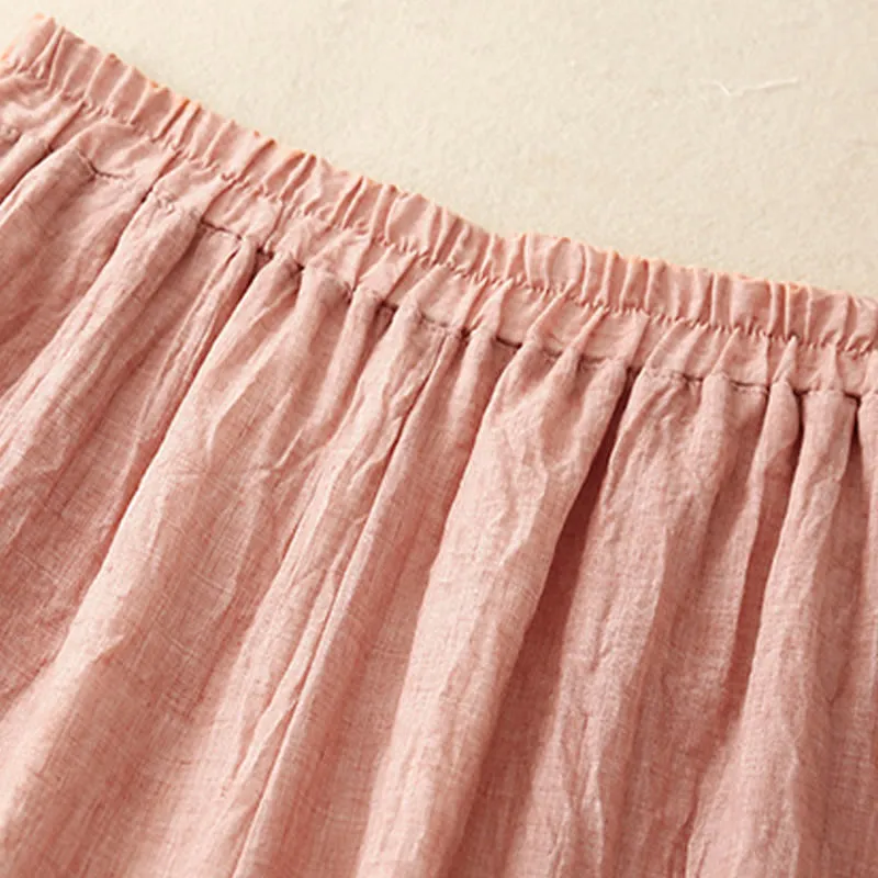 Buddha Stones Casual Plain Color Chinese Frog Button Cotton Linen Women's Wide Leg Pants
