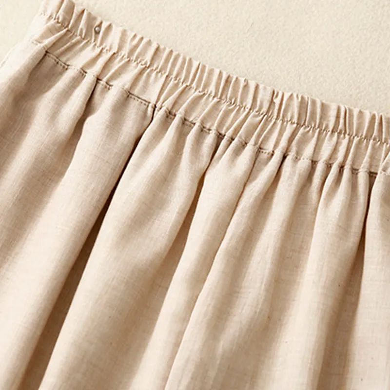 Buddha Stones Casual Plain Color Chinese Frog Button Cotton Linen Women's Wide Leg Pants