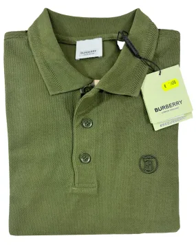 Burberry Men Polo Shirt Eddie Olive Cotton Regular Fit XL FINAL SALE