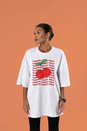 Cherry Vibes Only - Casual Retro Style T-Shirt Wavy Red Letters