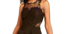 City Studios Women's Neckline Short Fit Flare Cocktail Dress Black Size 7