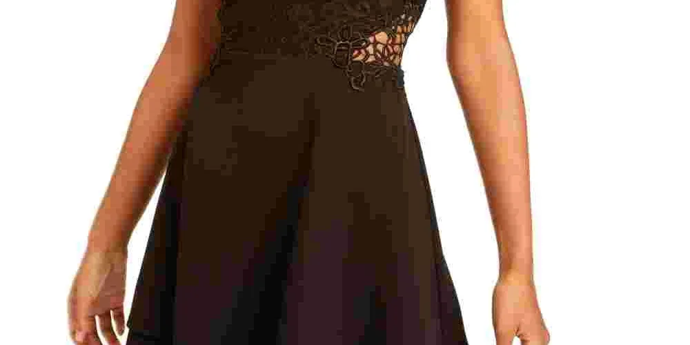 City Studios Women's Neckline Short Fit Flare Cocktail Dress Black Size 7