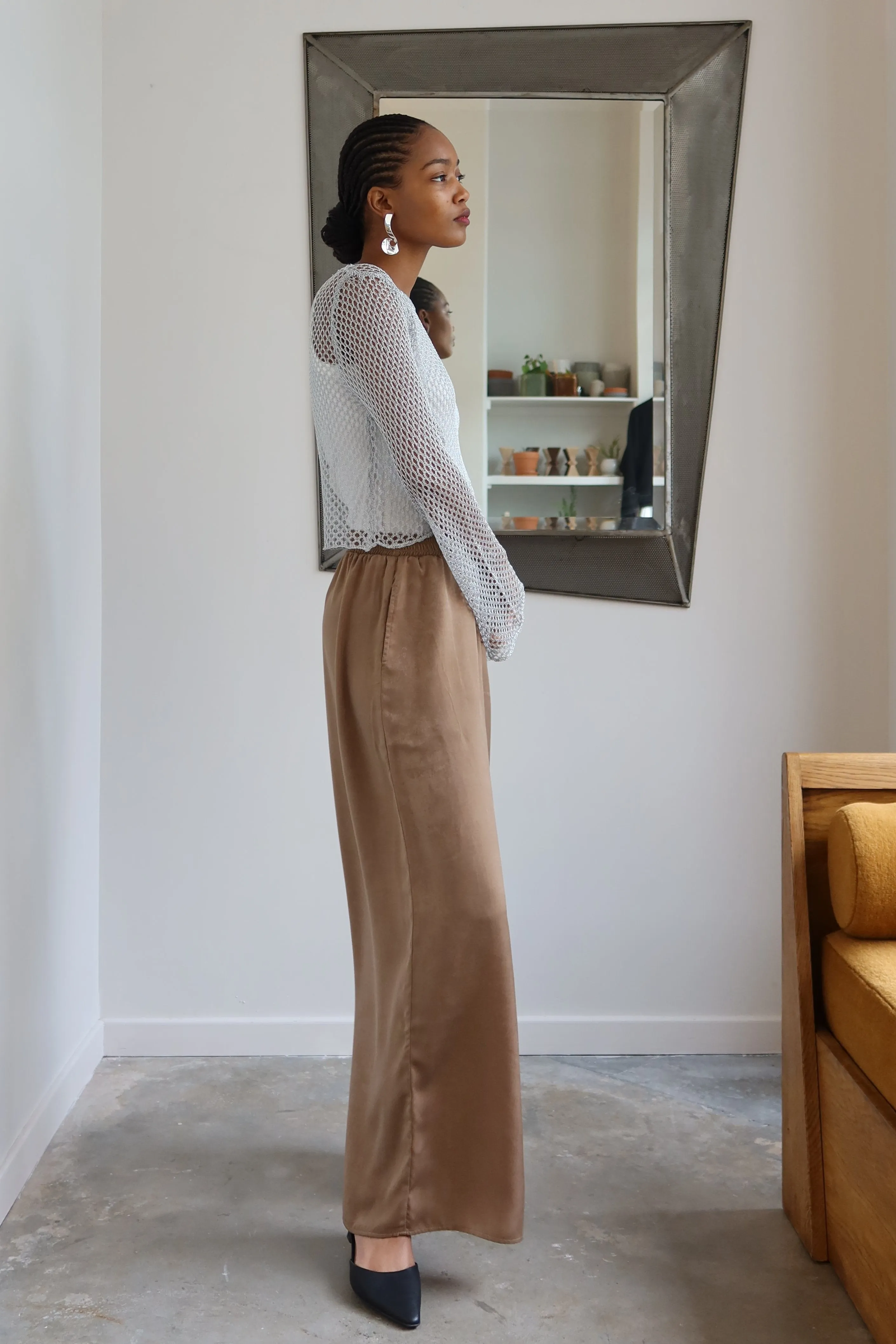 Cocoa Satin Wide Leg Pants