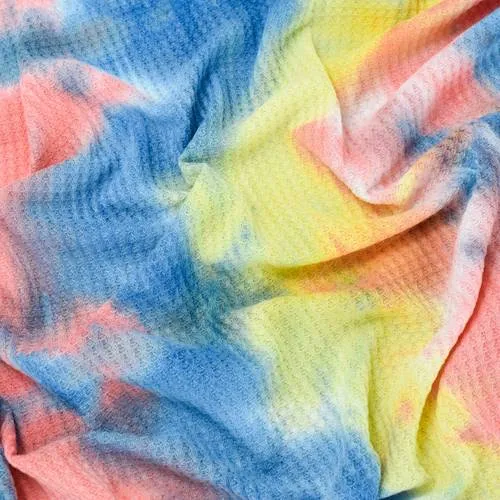 Coral/Banana/Royal Tie Dye Waffle Knit Fabric
