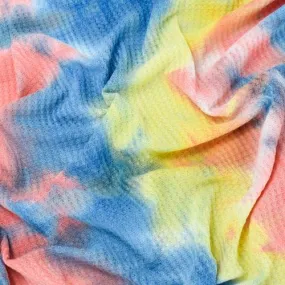 Coral/Banana/Royal Tie Dye Waffle Knit Fabric