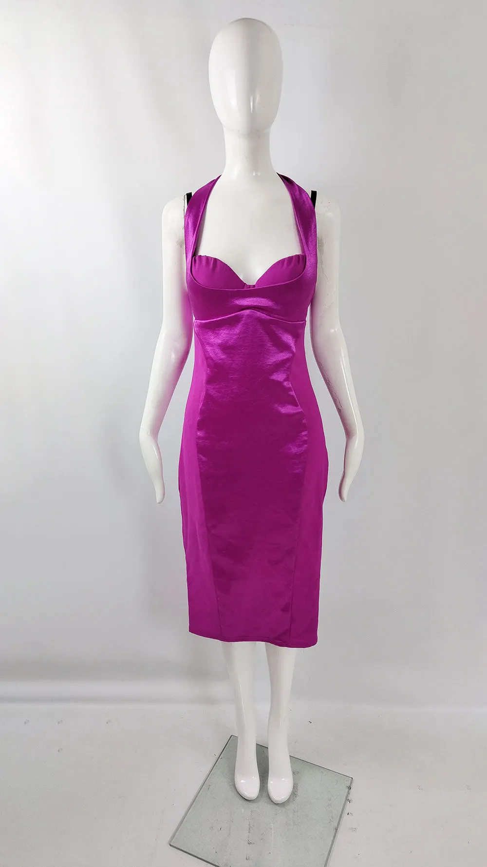 Dawn Stretton Vintage Satin Shelf Bust Y2k Cocktail Party Dress, 2000s