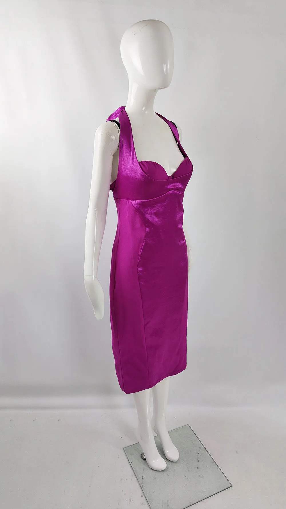 Dawn Stretton Vintage Satin Shelf Bust Y2k Cocktail Party Dress, 2000s