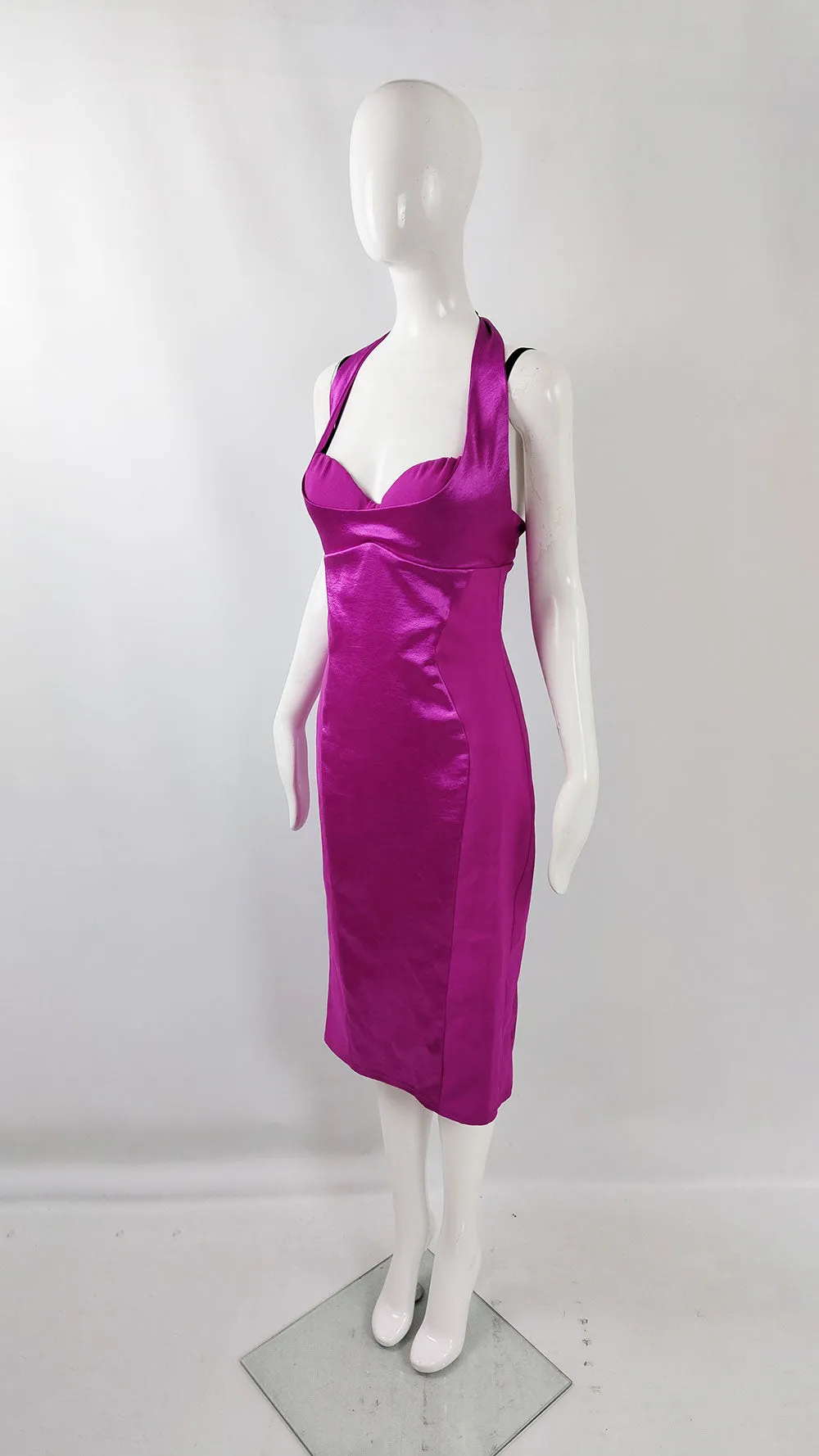 Dawn Stretton Vintage Satin Shelf Bust Y2k Cocktail Party Dress, 2000s