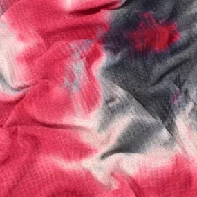 Deep Gray/Burgundy/Pink Tie Dye Waffle Knit Fabric