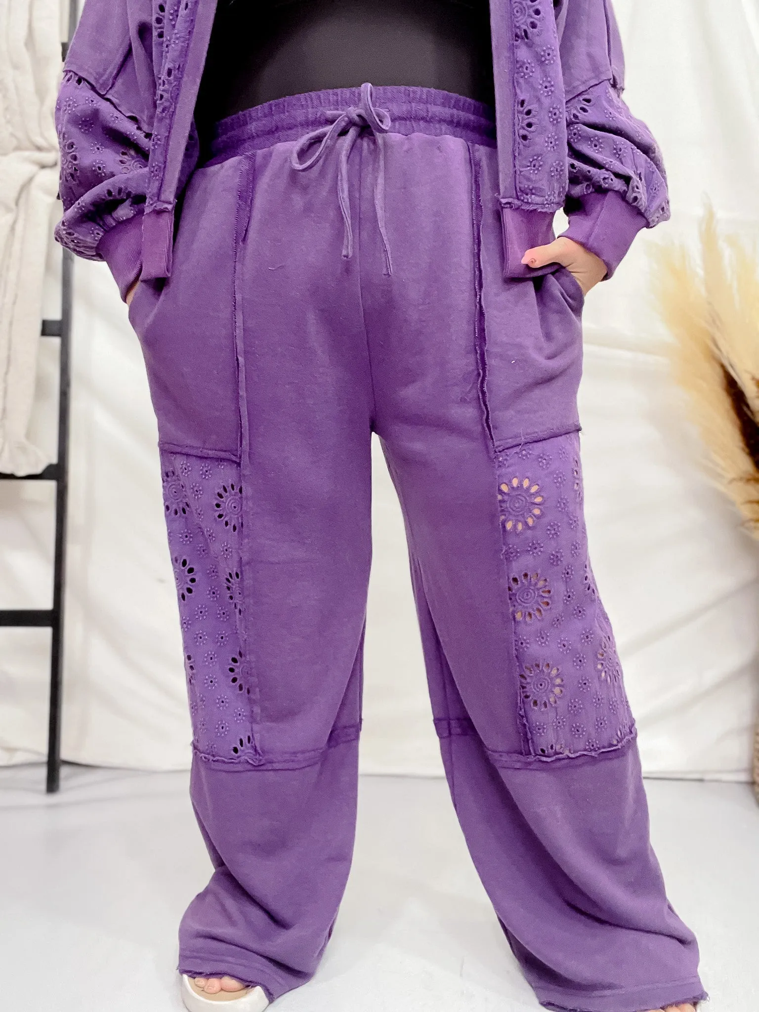 Eggplant Acid Washed French Terry Pants