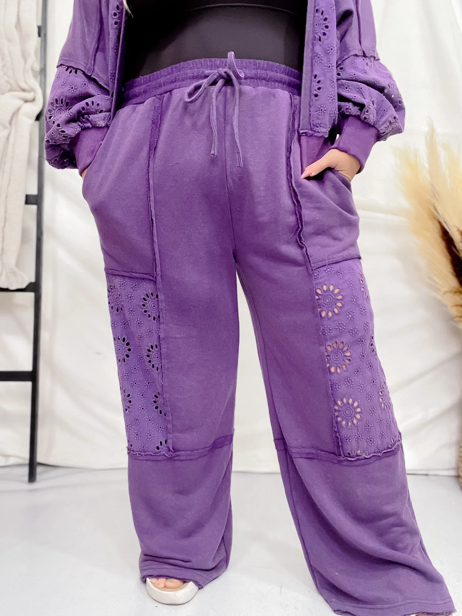 Eggplant Acid Washed French Terry Pants