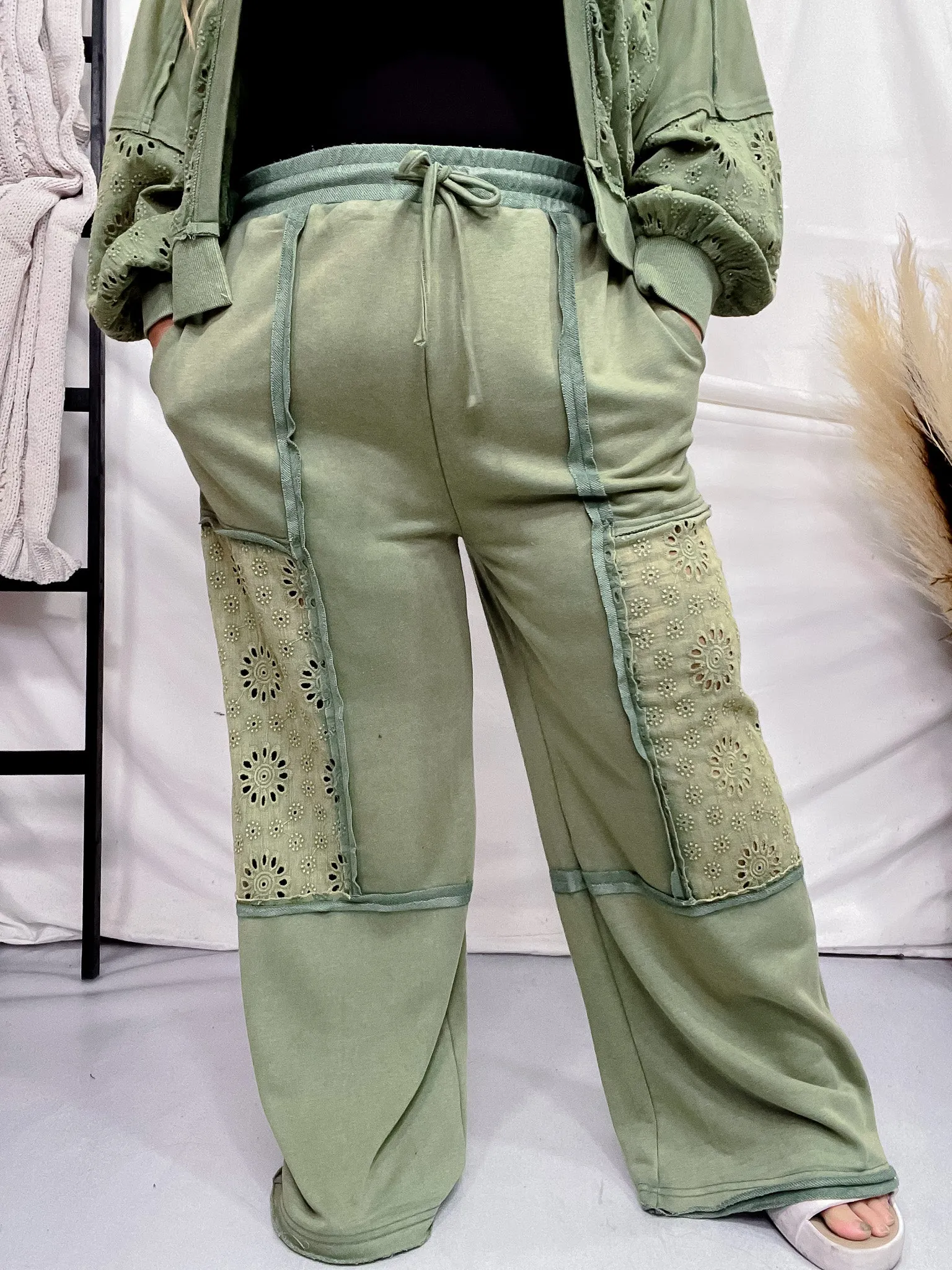 Green Acid Washed French Terry Pants