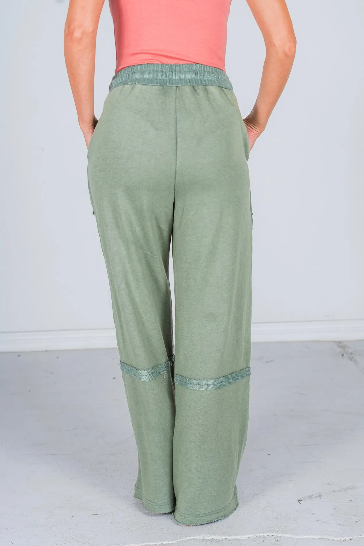 Green Acid Washed French Terry Pants