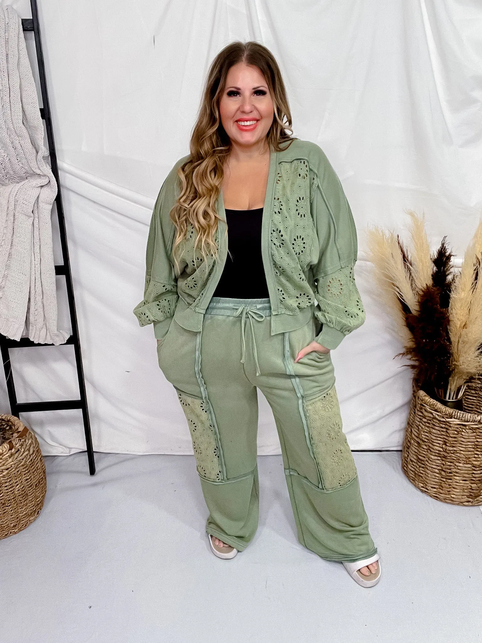 Green Acid Washed French Terry Pants