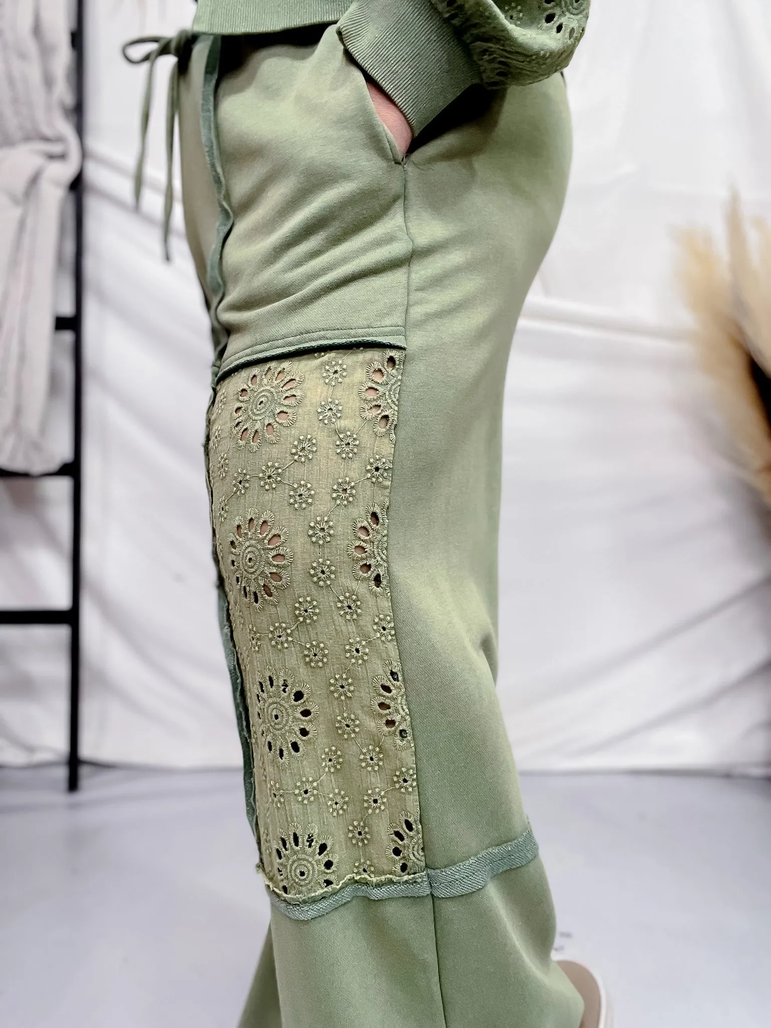 Green Acid Washed French Terry Pants