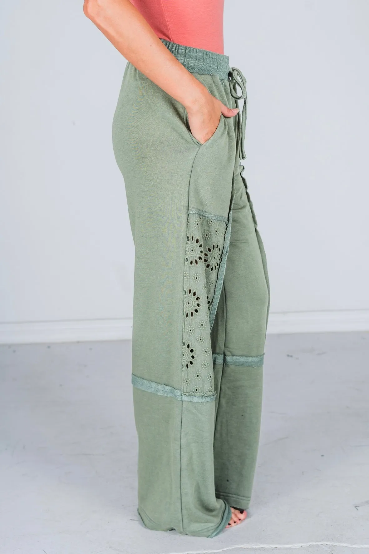 Green Acid Washed French Terry Pants