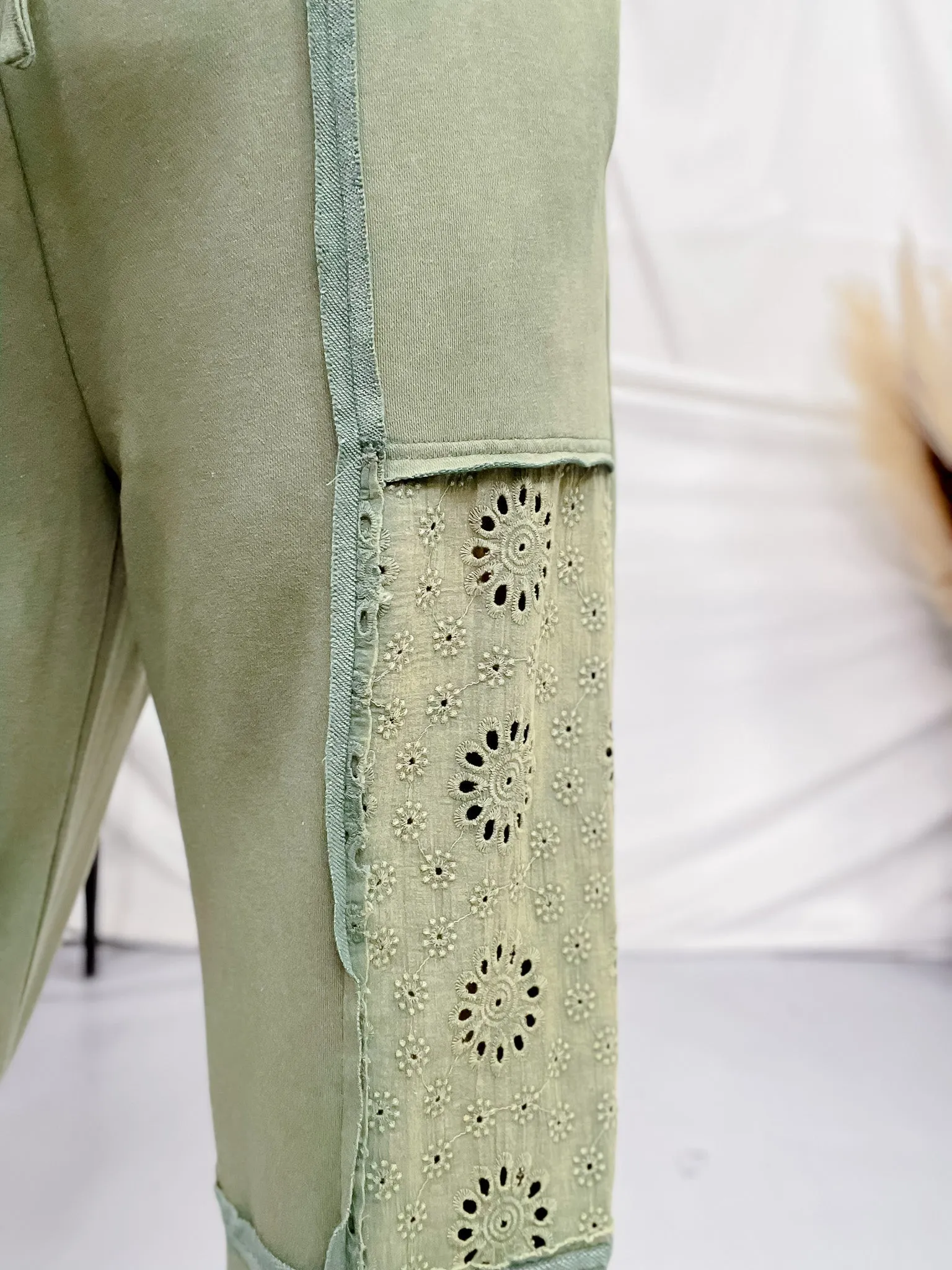 Green Acid Washed French Terry Pants