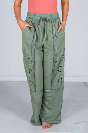Green Acid Washed French Terry Pants