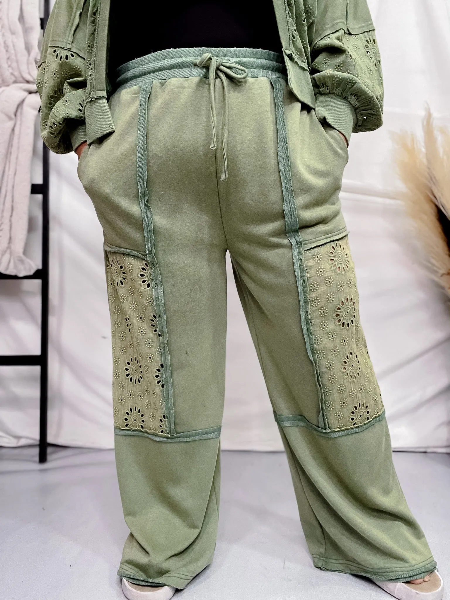 Green Acid Washed French Terry Pants