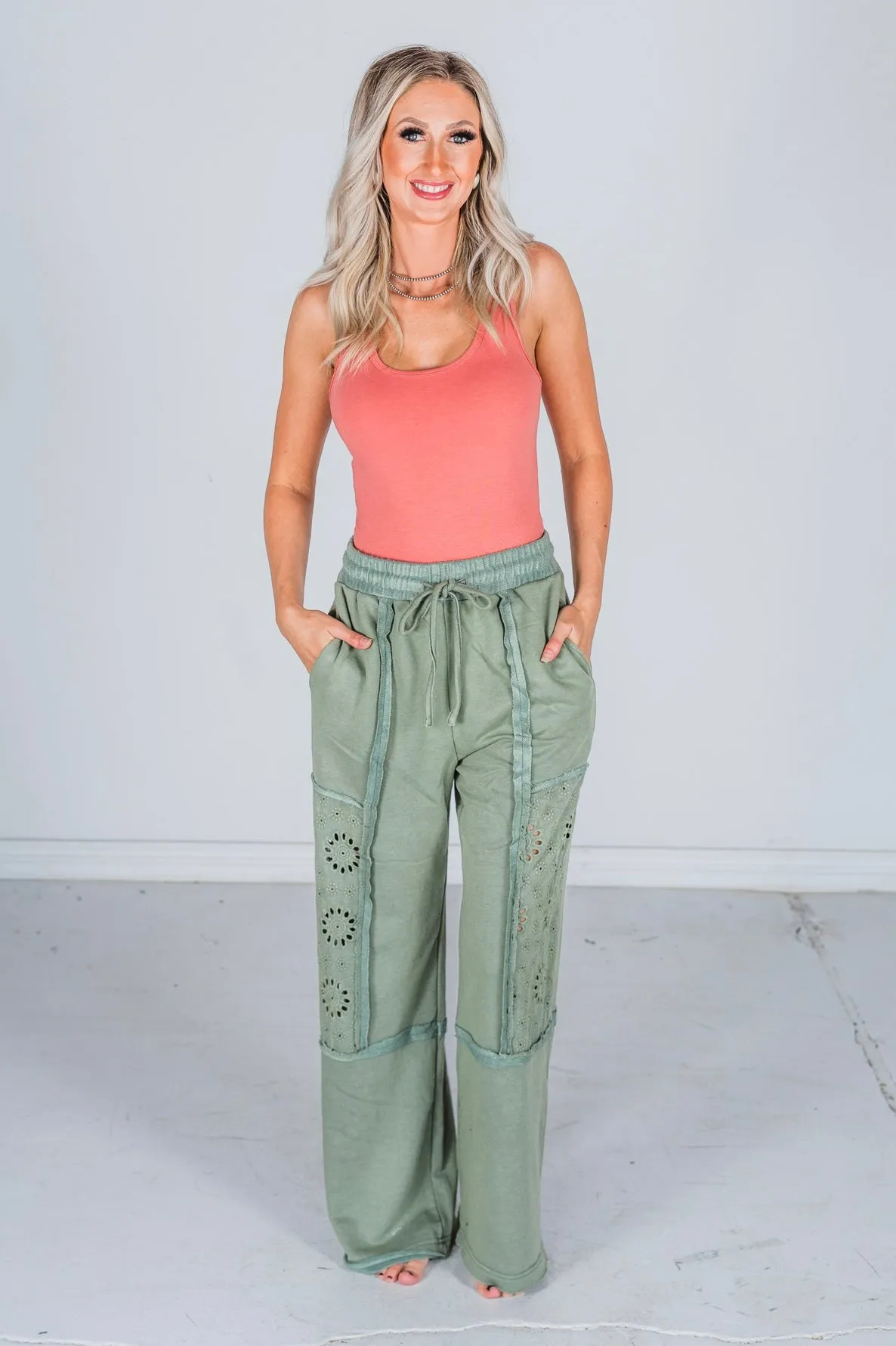 Green Acid Washed French Terry Pants