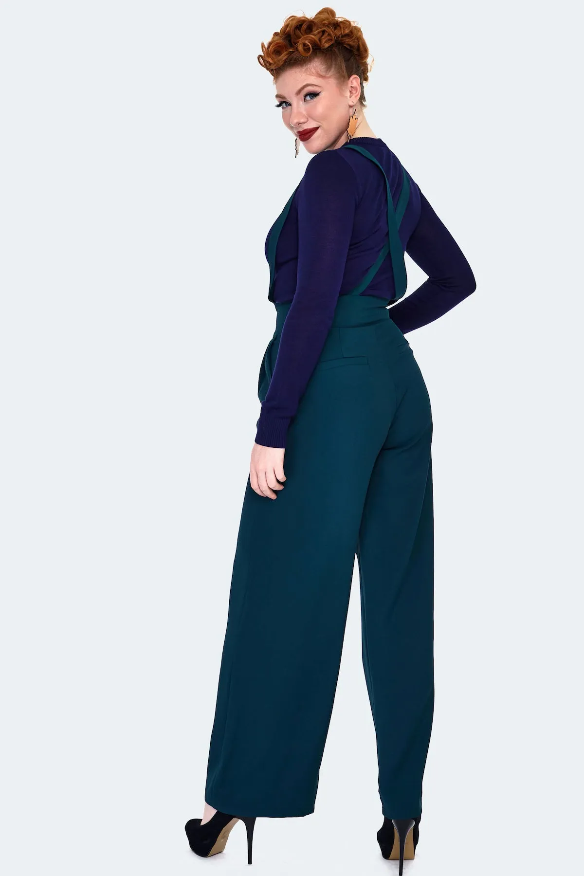 Green High Waisted Suspender Pants by Voodoo Vixen