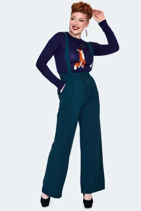 Green High Waisted Suspender Pants by Voodoo Vixen
