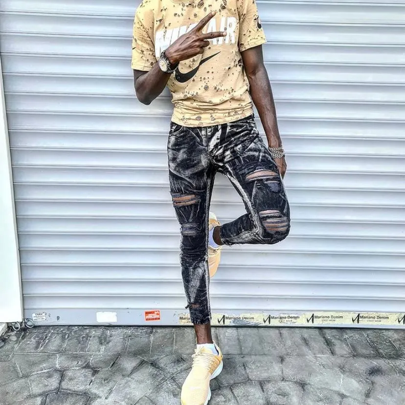 Grey/Black Acid Wash Jeans With Distress