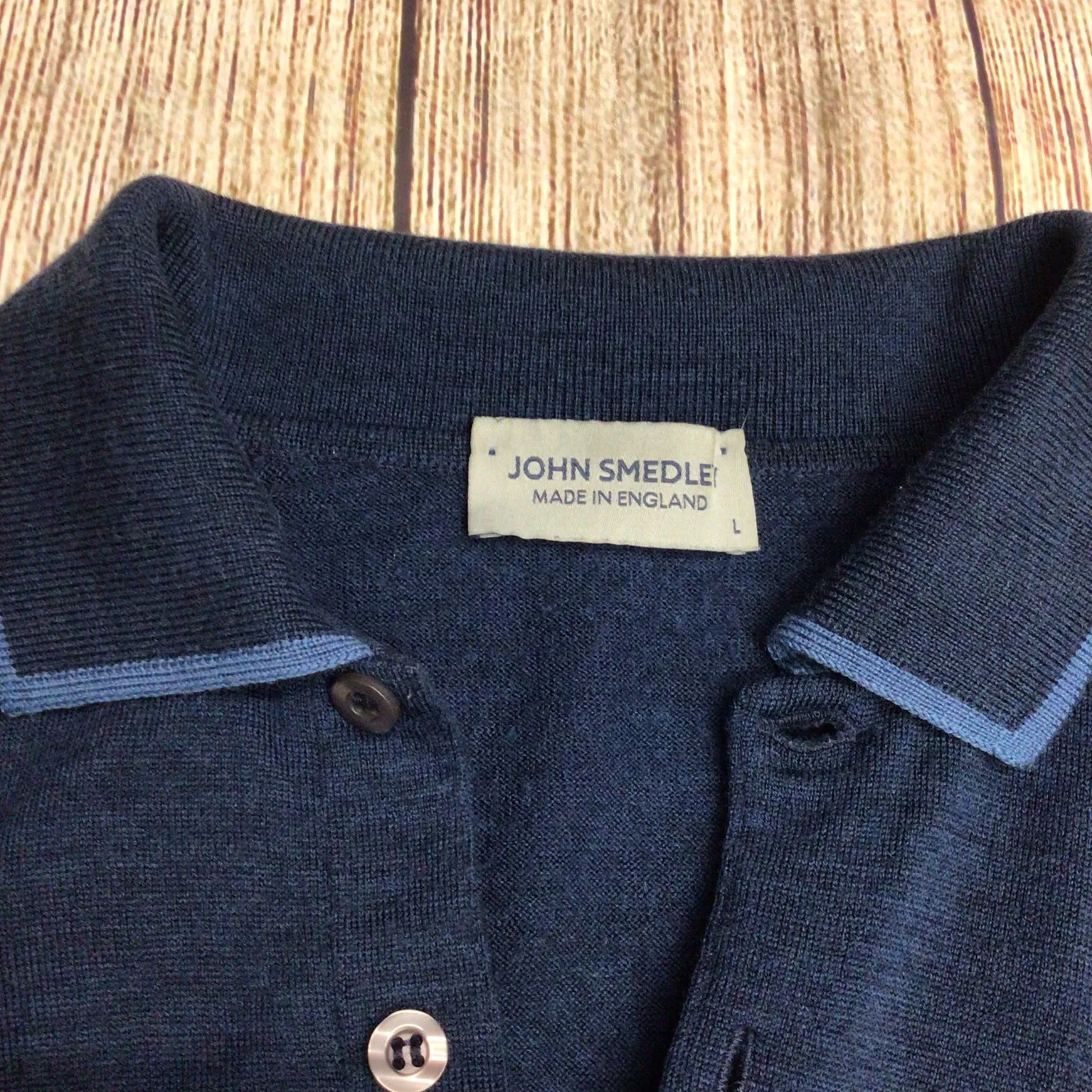 John Smedley Blue 100% Merino Wool Short Sleeve Polo Shirt Size L
