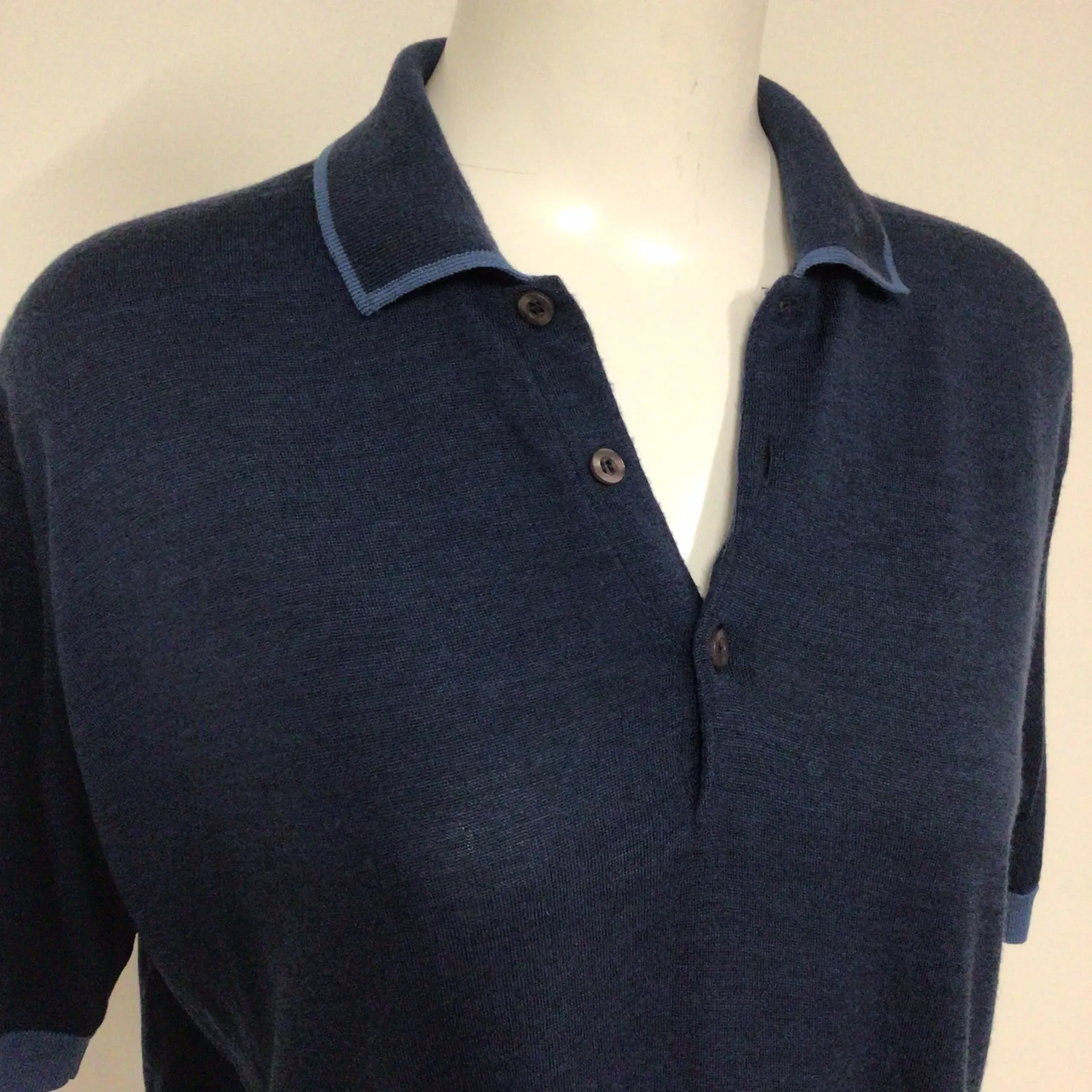 John Smedley Blue 100% Merino Wool Short Sleeve Polo Shirt Size L