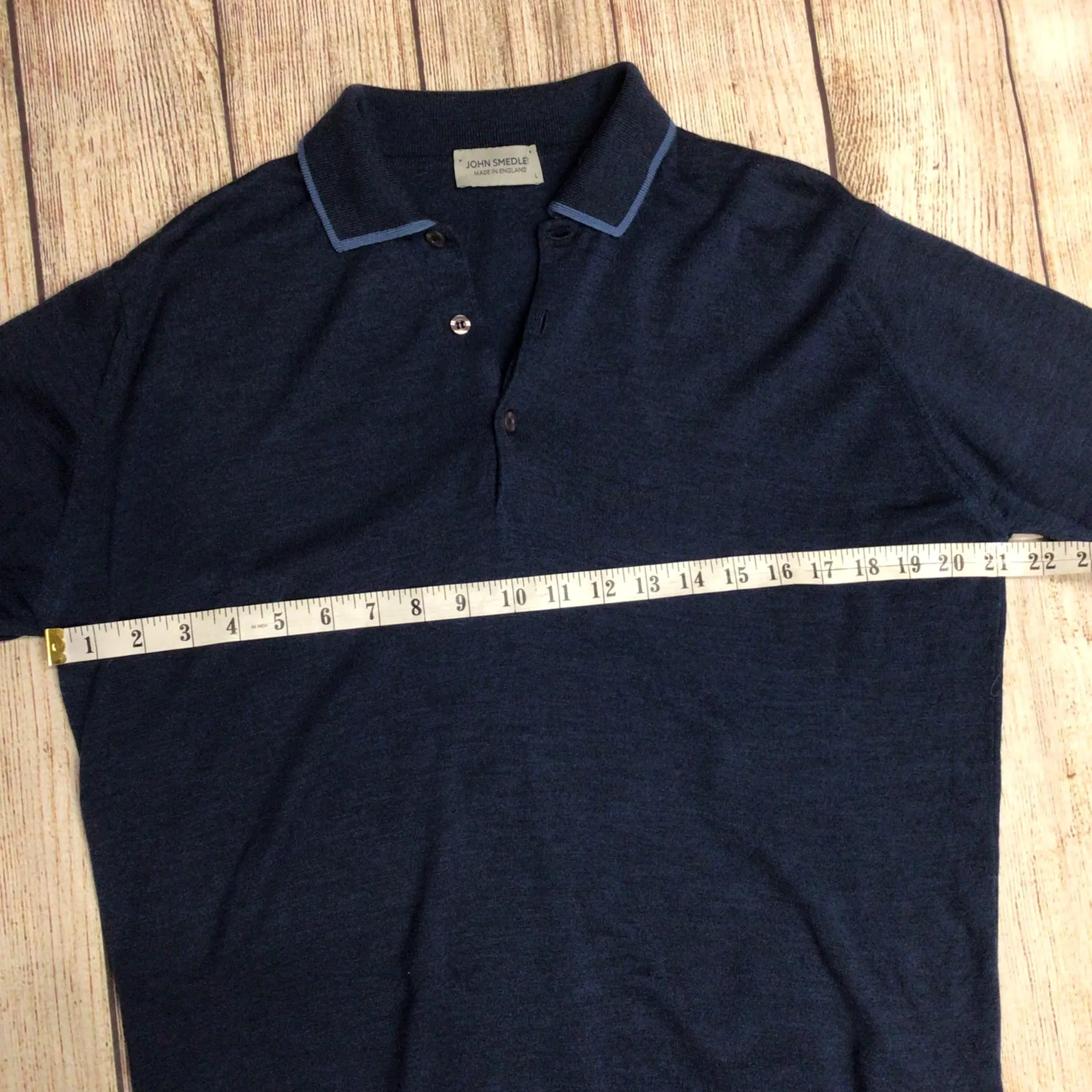John Smedley Blue 100% Merino Wool Short Sleeve Polo Shirt Size L