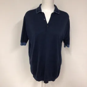 John Smedley Blue 100% Merino Wool Short Sleeve Polo Shirt Size L