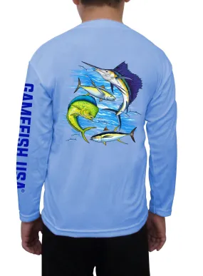 Kid's UPF 50 Long Sleeve Microfiber Moisture Wicking Performance Fishing Shirt Gamefish