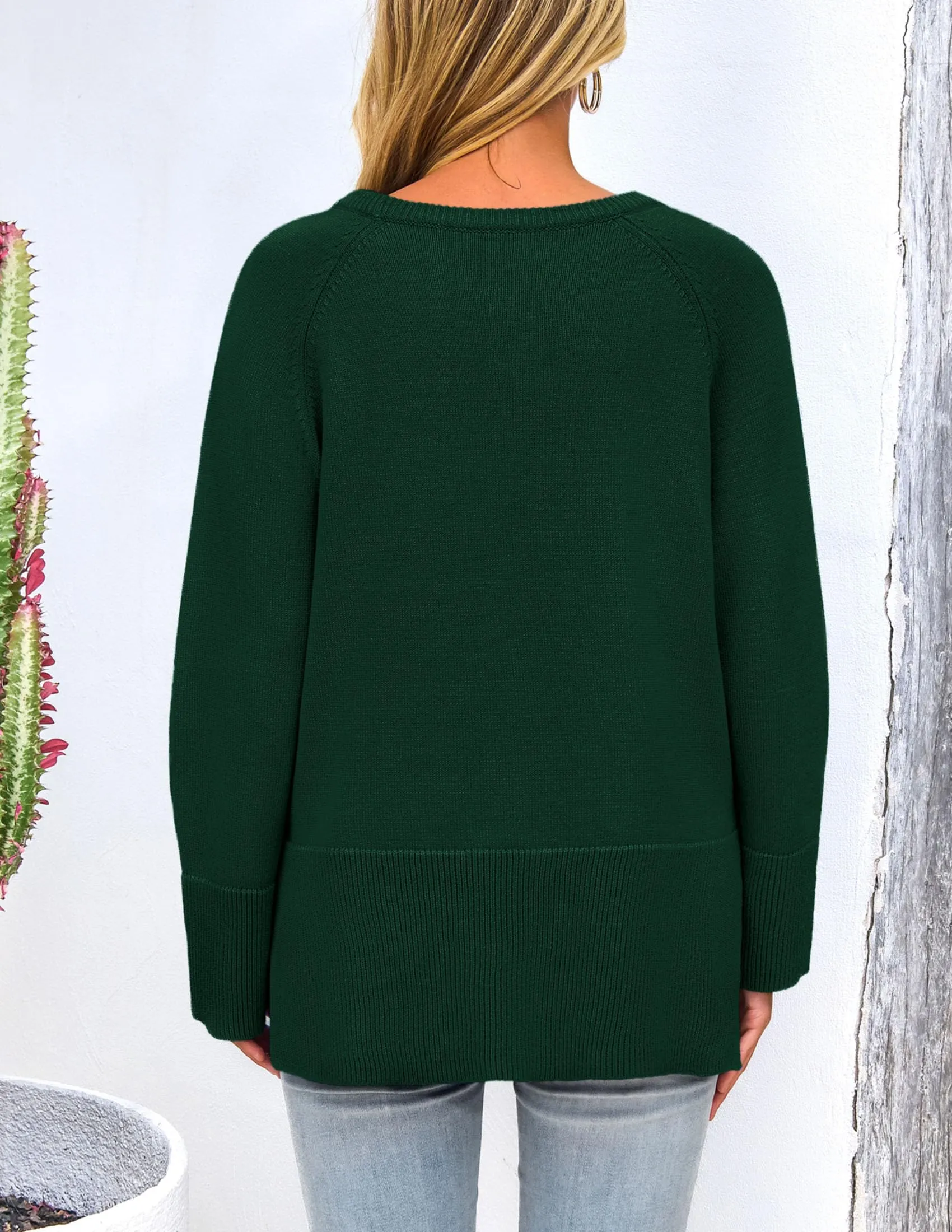 Knit Long Sleeve Crew Neck Split Hem Loose Oversized Tunic Sweaters