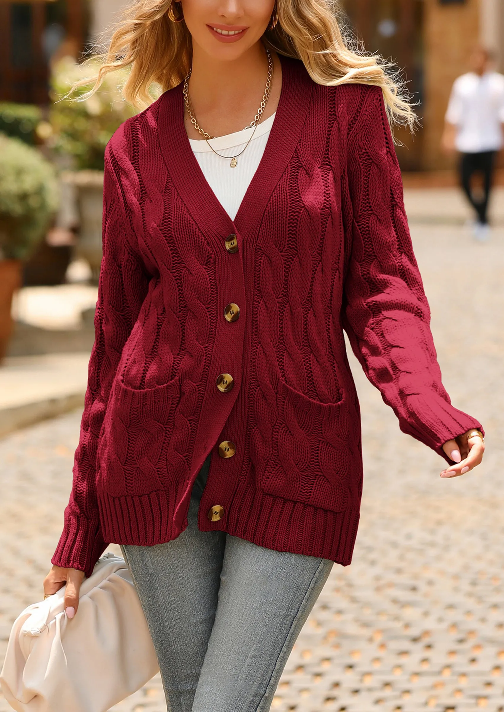 Knitted Solid Color Button Down Chunky Outwear Cardigan